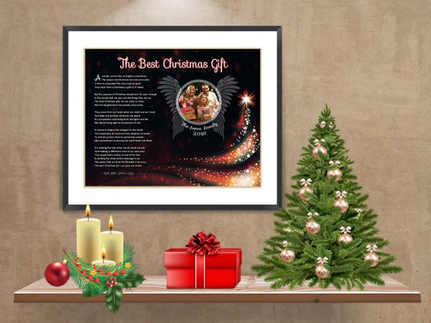 Black Angel Wings with Tree Personalized Christmas Art Poem Print Framed with Mat