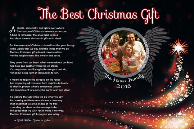 36 x 24 Black Angel Wings with Tree Personalized Christmas Art Poem