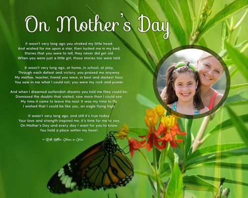 Original Butterfly Green Art Poem Personalized Mother's Day Gift Idea