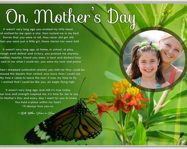 36 x 24 Butterfly with Green Foliage Personalized Mother's Day Art Poem Canvas Print in White Canvas Floater Frame