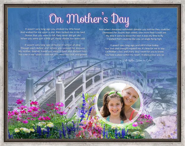 Bridge with Wildflowers Personalized Mother's Day Art Poem Canvas Print in Canvas Floater Frame