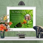 Mother's Day Butterfly Green Foliage in Frame with Mat on Wall