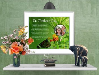 Mother's Day Butterfly Green Foliage in Frame with Mat on Wall
