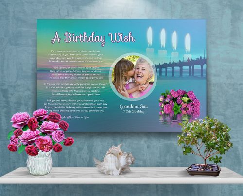 36 x 24 Sunset Over Water Personalized Birthday Art Poem Canvas Print with Gallery Wrapped Canvas Edge
