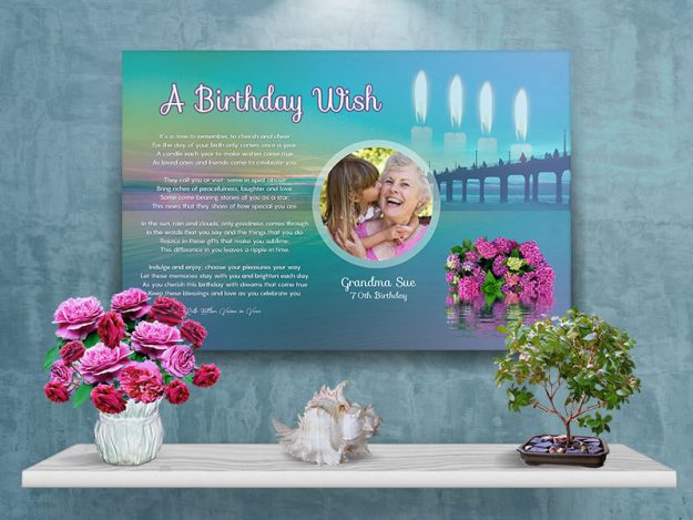 36 x 24 Sunset Over Water Personalized Birthday Art Poem Canvas Print with Gallery Wrapped Canvas Edge
