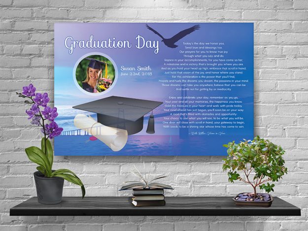36 x 24 Sunset Bridge Over Water Personalized Graduation Art Poem Canvas Print with Gallery Wrapped Canvas Edge