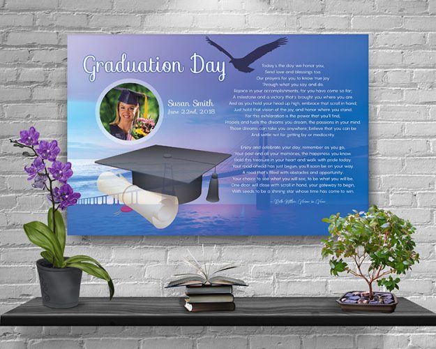 36 x 24 Sunset Bridge Over Water Personalized Graduation Art Poem Canvas Print with Gallery Wrapped Canvas Edge