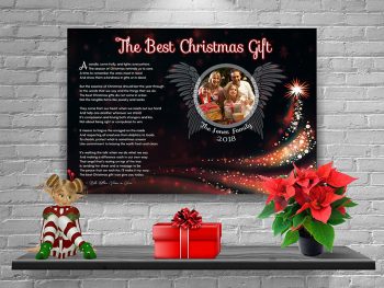 36 x 24 Black Angel Wings with Tree Personalized Christmas Art Poem Canvas Print with Gallery Wrapped Canvas Edge