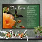 Poster Rose with Peach Flower and Green Art Poem Print Framed