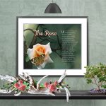 The Rose Peach Flower on Branch with Butterfly in Frame with Mat