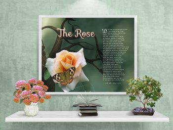 The Rose Green with Branch and Butterfly Framed Art Poem on Wall