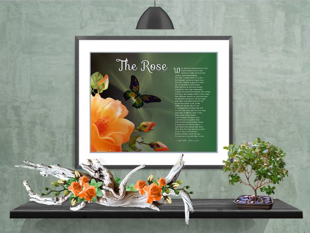 The Rose Peach Flower in Frame with Mat