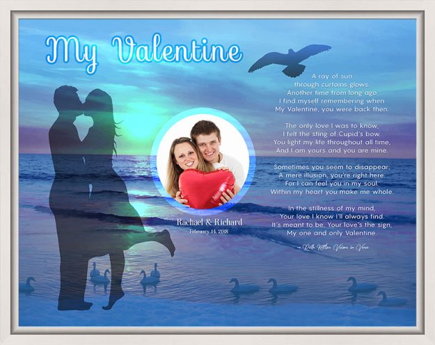 Sunset Beach Personalized Valentine Art Poem Canvas Print in White Canvas Floater Frame