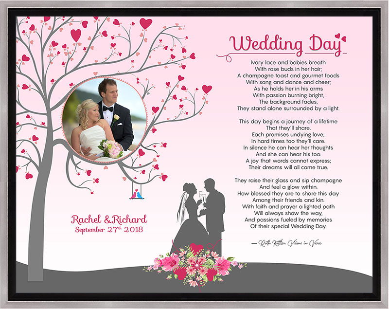 Wedding Heart Tree Art Poem in Silver and Black Canvas Frame with 14 x 11 Artwork