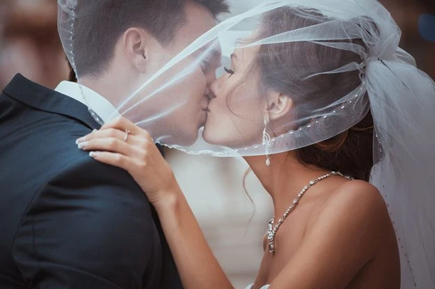 First Kiss at Wedding Ceremony