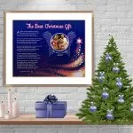 Royal Blue Angel Wings with Tree Christmas Art Poem in Frame with Mat