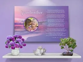 36 x 24 Sunset Beach Personalized Grandmother Art Poem Canvas Print with Canvas Gallery Wrapped Edge