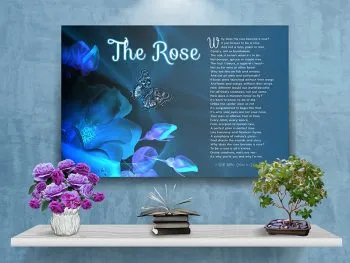 Poster Rose Blue Flower Design Canvas Gallery Wrapped Art Poem