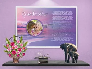 Poster Grandmother Sunset Beach Art Poem Print Framed