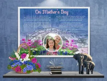 Poster Bridge with Wildflowers Mother's Day Art Poem Print Framed