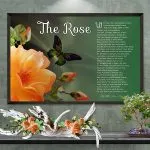 Poster Rose with Peach Flower and Green Art Poem Print Framed