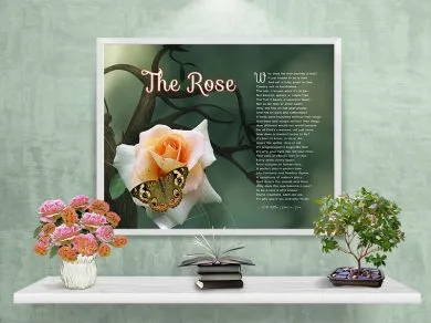 The Rose Green with Branch and Butterfly Framed Art Poem on Wall The Rose Green with Branch and Butterfly Framed Art Poem on Wall