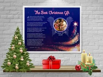 Christmas Royal Blue Angel Wings Personalized Framed Art Poem on Wall