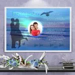 Sunset Beach Valentine Art Poem in White Frame with 36 x 24 Artwork