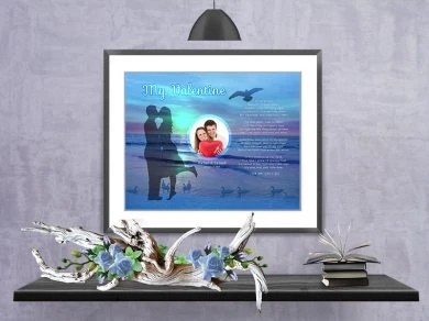 valentine-beach-matted-frame Sunset Beach Valentine Art Poem in Black Matted Frame with 30 x 24 Artwork