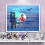 Sunset Beach Valentine Art Poem in White Frame with 30 x 24 Artwork