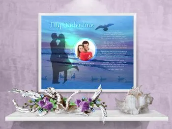 Sunset Beach Valentine Art Poem in White Frame with 30 x 24 Artwork