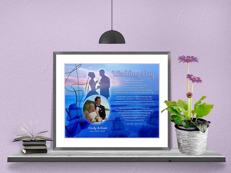 Personalized Sunset Beach Wedding Art Poem in Matted Frame