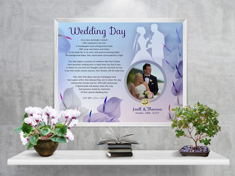 Personalized Cally Lilly Wedding Art Poem in White Frame