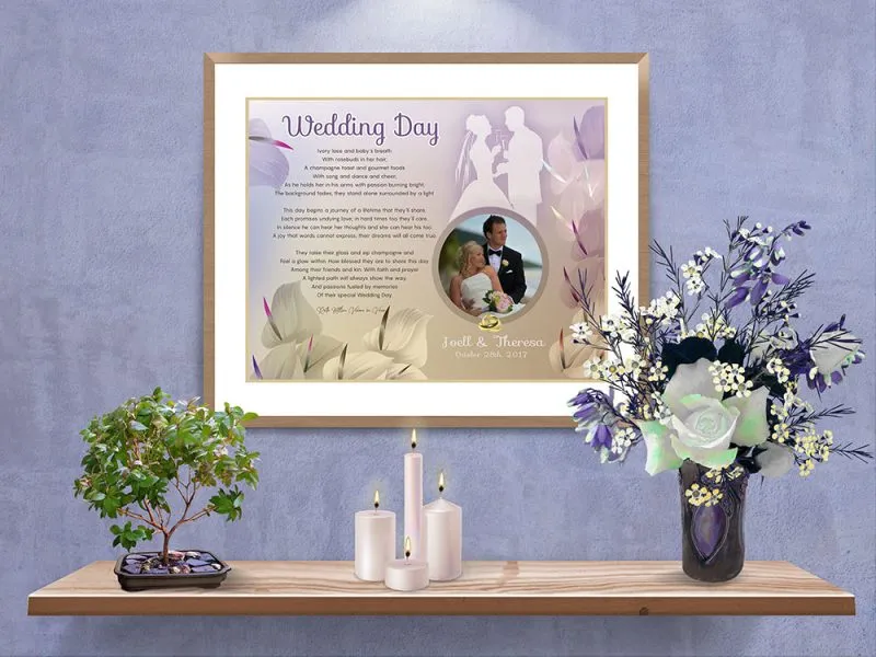 Personalized Golden Cally Lilly Wedding Art Poem in Matted Frame