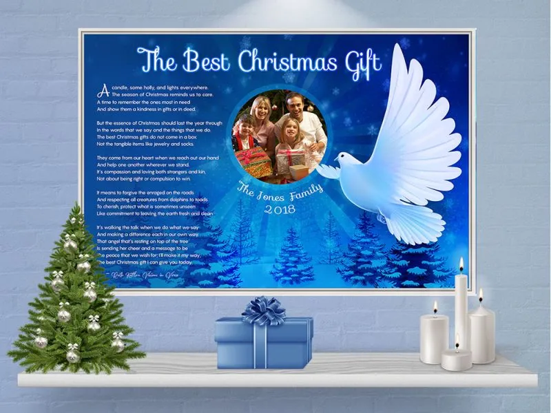 Personalized Christmas Dove Art Poem in White Canvas Floater Frame