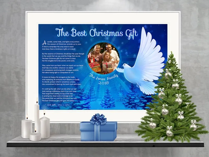 Personalized Christmas Dove Art Poem in Matted White Metal Frame