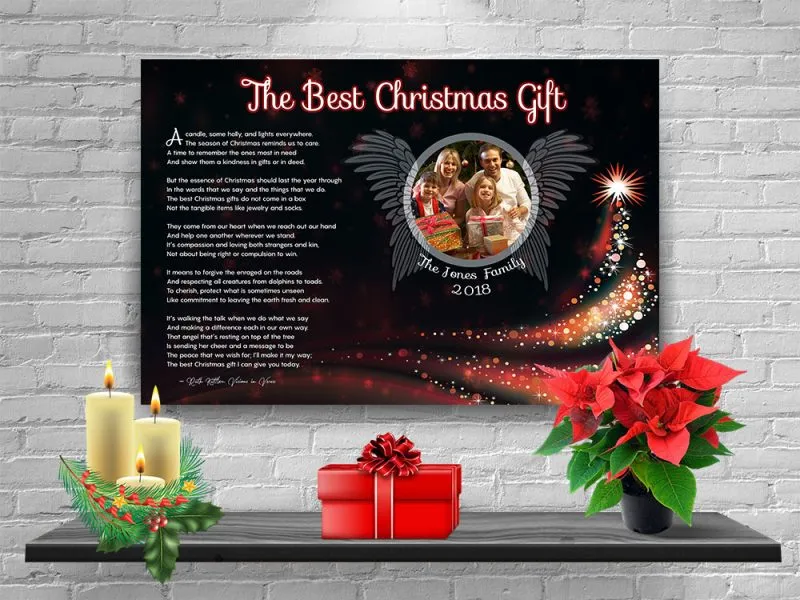 Personalized Christmas Tree Angel Wings Art Poem with Canvas Wrapped Edge