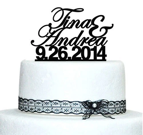 Personalized Wedding Cake Topper with Date and Name