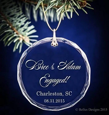 Round Engagement Ring Personalized Ornament