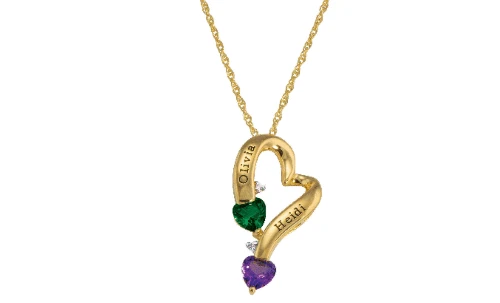 Double Heart Birthstone Necklace