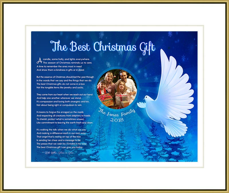 White Dover Christmas Art Poem in Gold Frame with Mat and 14 x 11 Artwork