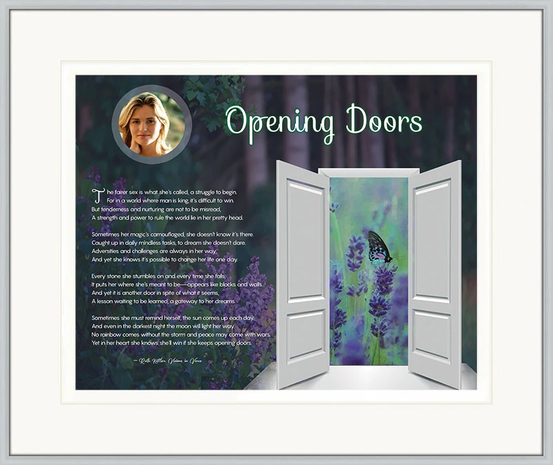 Opening Doors Wildflower Inspirational Art Poem in Silver Frame with Mat and 14 x 11 Artwork