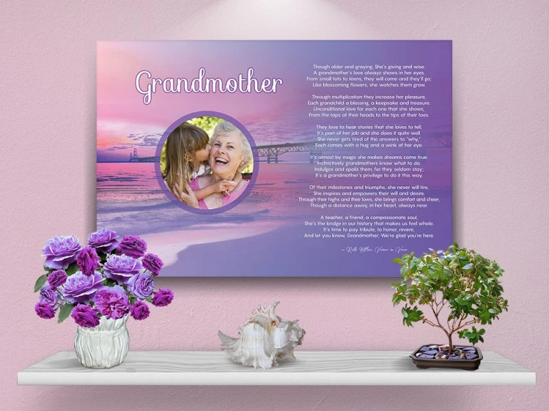 Personalized Grandmother Beach Art Poem Poster with Canvas Wrapped Edge