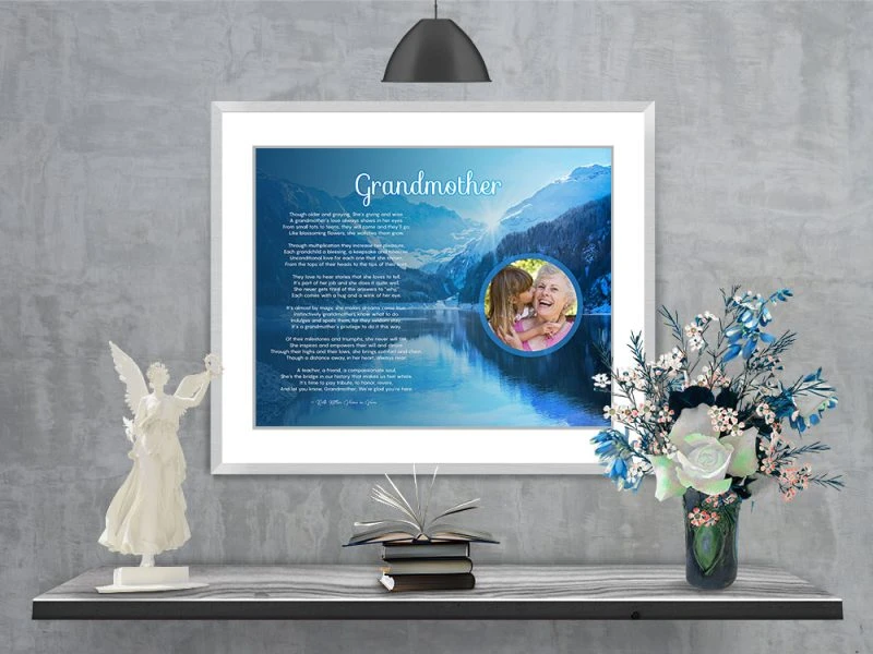 Personalized Grandmother Mountain Scene Art Poem in Silver Metal Frame with Mat