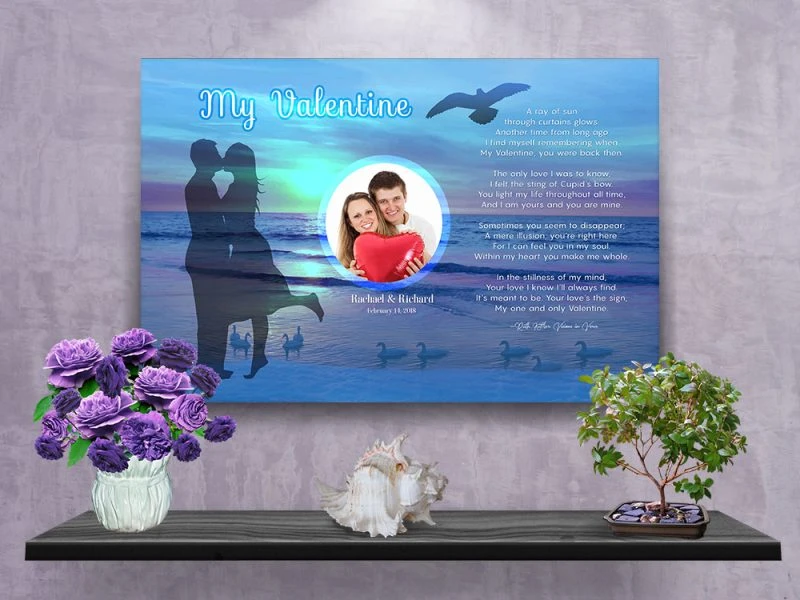Personalized Sunset Beach Valentine Art Poem with Canvas Wrapped Edge